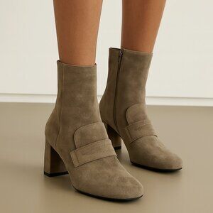 NWOB Stuart Weitzman Moxanne Penny Slot Boot Tauvel Taupe Suede, 7